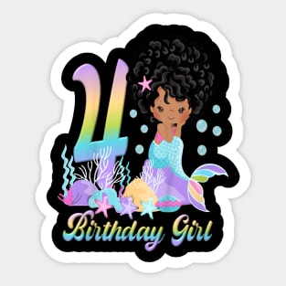 Kids Four 4Th Birthday 4 Year Old Girl African American Mermaid Sticker